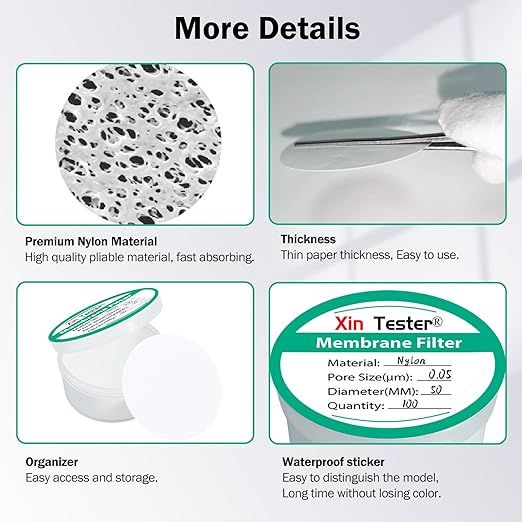 Xin Tester 100 Pieces Nylon Disc Membrane Filters, 50 mm Diameter, 0.05µm Pore - Image 7