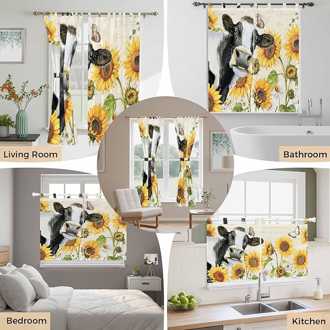 Yellow Sunflowers Bedroom Curtains 72 Inch Length, Window Curtains Tab Top - Image 7