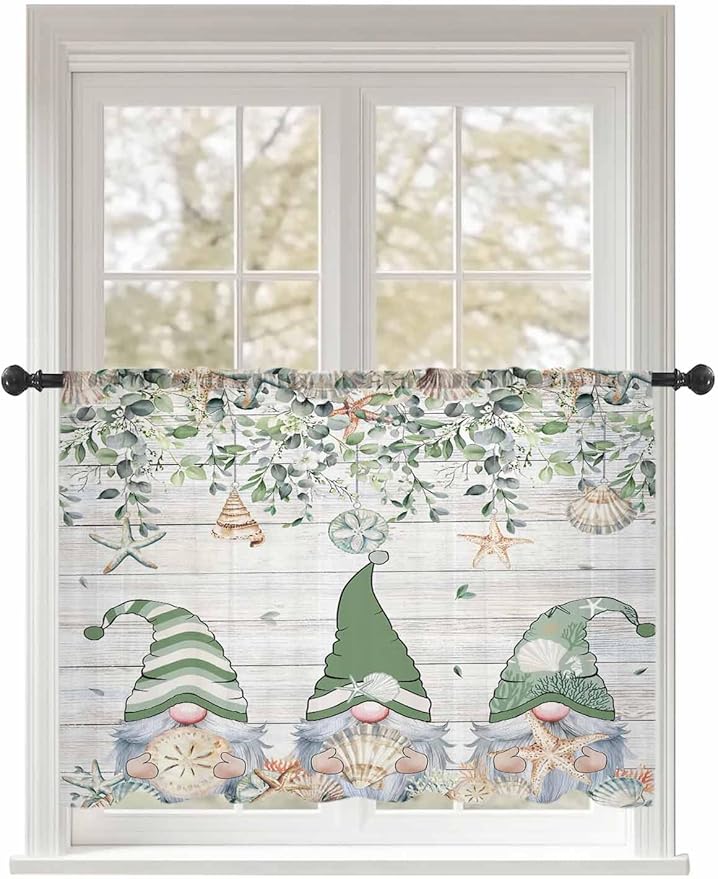 Sheer Curtains 54 Inch Length, Coastal Eucalyptus Leaf Semi Sheer Curtains by Unknown