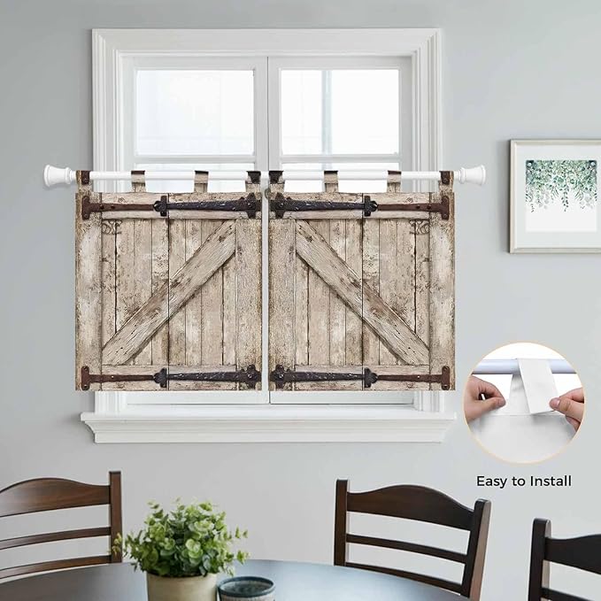 Farmhouse Wood Grain Kitchen Curtains 24 Inch Length, Small Window Curtains Tab - Image 4