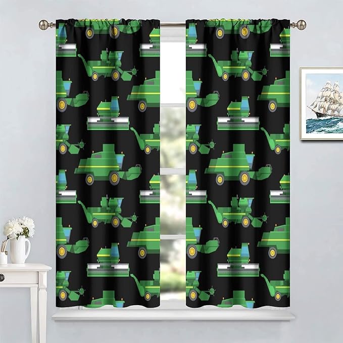 Kids Agriculture Machine Window Curtains, Farm Equipment Tractors Transport - Image 2