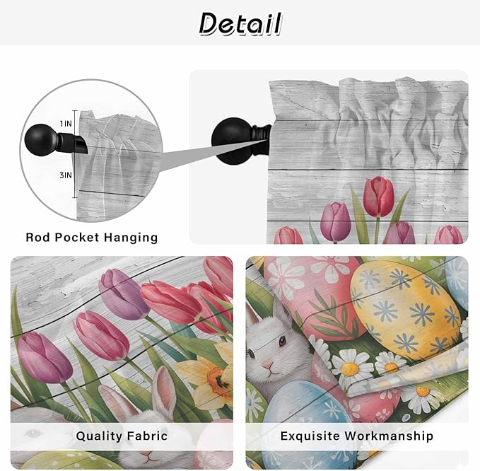 Easter Kitchen Curtains 54 Inch Long 2 Panel Set, Rod Pocket Window Curtains - Image 9