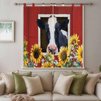 Cow Sunflowers Bedroom Curtains 72 Inch Length, Window Curtains Tab Top - Image 9