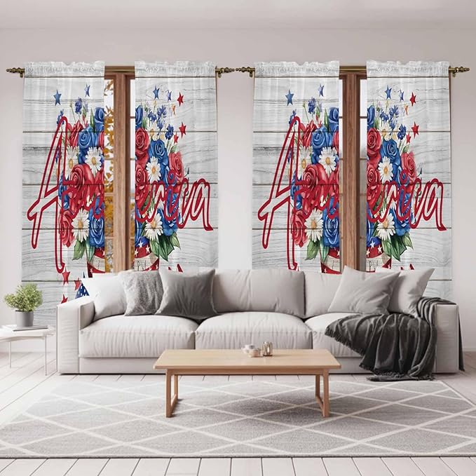 Independence Day Window Curtains 72 Inch Long 2 Panel Set, Rod Pocket Long - Image 7