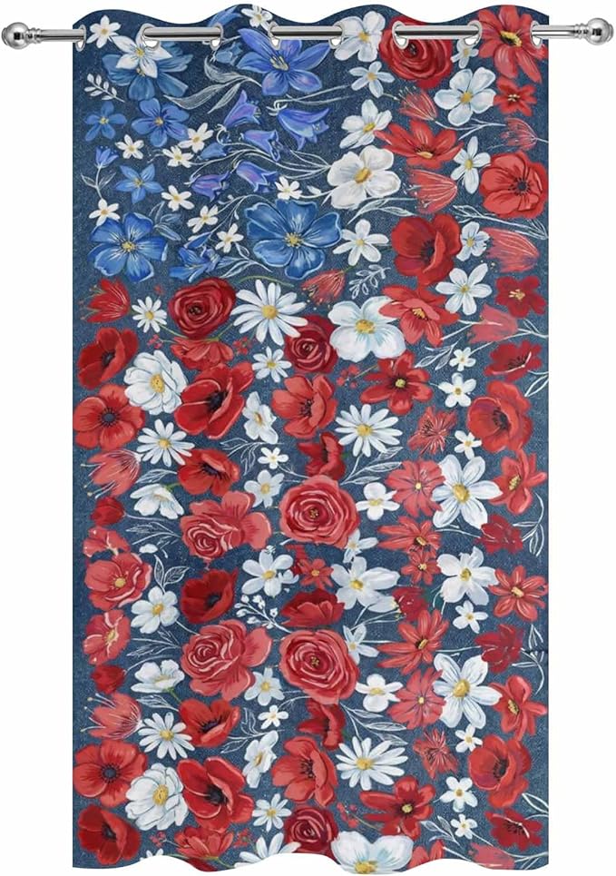 4th of July Outdoor Curtains for Patio Patriotic Flowers Farmhouse Red - Image 9