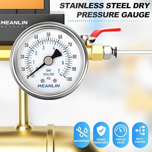 MEANLIN MEASURE 0~100Psi Dry Pressure Gauge Stainless Steel 1/4" NPT 2" FACE - Image 7