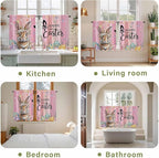 Easter Kitchen Curtains, Spring Rabbit Eggs Flowers Flags Leaves Wood Grain - Image 8