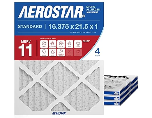 Aerostar 16.375x21.5x1 MERV 11 Air Filter, ACTUAL SIZE, Air Conditioning & by AirFiltersDelivered