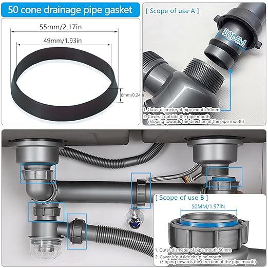 6PCS Sealing Ring for Kitchen Sink Filter, conical Rubber Gasket for Drain Pipe - Image 2