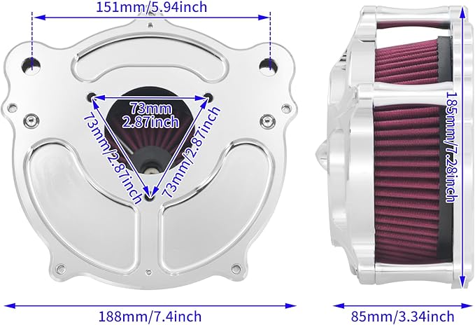 HDBUBALUS Motorcycle CNC Spike Air Cleaner Air Filter Intake System Filter - Image 5