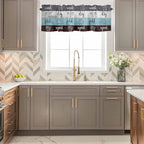Laundry Rules Valances for Windows, Retro Blue White Wood Board Grain Kitchen - Image 4