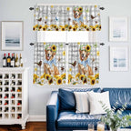 Kitchen Curtains Tiers and Valance Set of 3, Sunflowers Dog Light Filtering - Image 6
