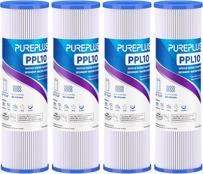 PUREPLUS 20 Micron 10"x2.5" Whole House Pleated Sediment Filter by PUREPLUS