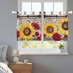 Sunflowers Kitchen Curtains 24 Inch Length, Small Window Curtains Tab Top - Image 9