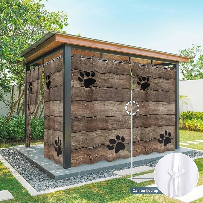 Wood Grain Outdoor Curtains for Patio Claws Animals Wooden Brown Vintage - Image 7