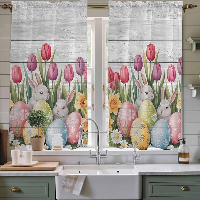 Easter Window Curtains 63 Inch Long 2 Panel Set, Rod Pocket Bedroom Curtains & by Unknown