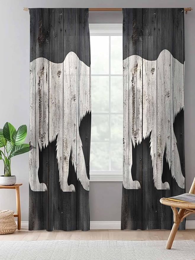 Sheer Curtains 96 Inches Long, Farmhouse Country Rustic Wooden Grain Privacy - Image 5