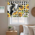 Retro Sunflowers Kitchen Curtains 45 Inch Length, Short Cafe Window Curtains - Image 9