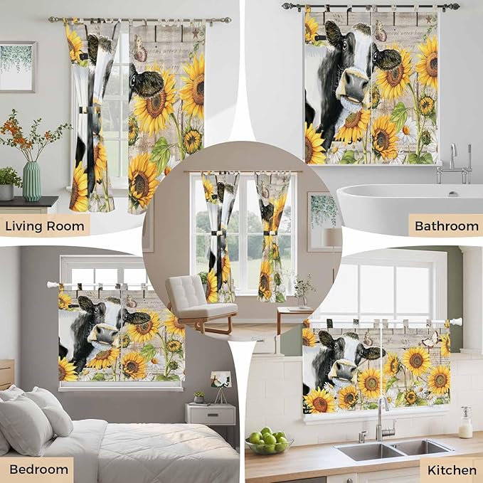 Yellow Sunflowers Kitchen Curtains 45 Inch Length, Short Cafe Window Curtains - Image 7