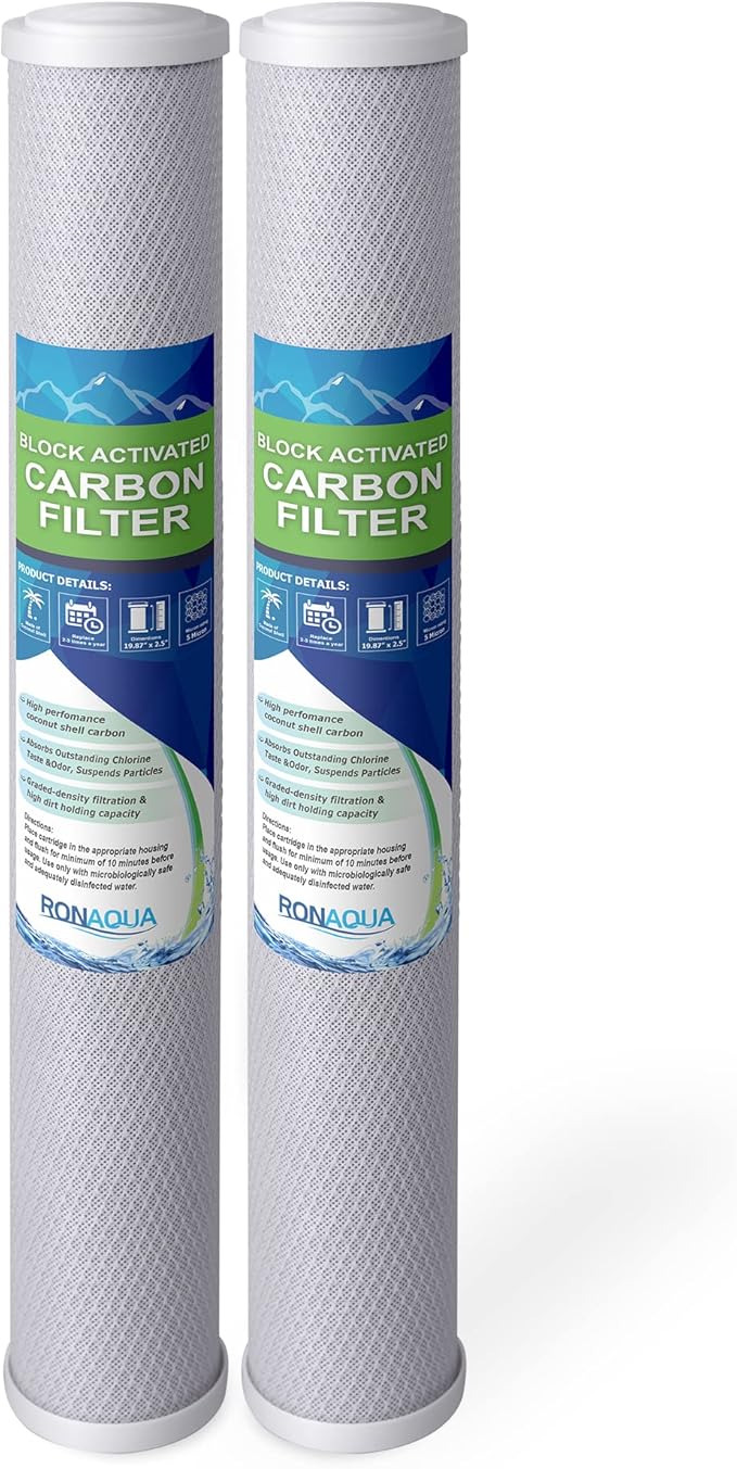 Standard Whole House Coconut Shell Carbon Block 5 Micron Water Filter 20” x by Ronaqua