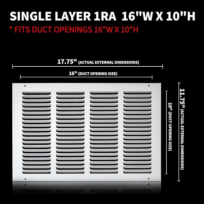 16x10 Return Air Grille, Air Return Vent Cover, Flat Vent Cover, Rejillas De - Image 2