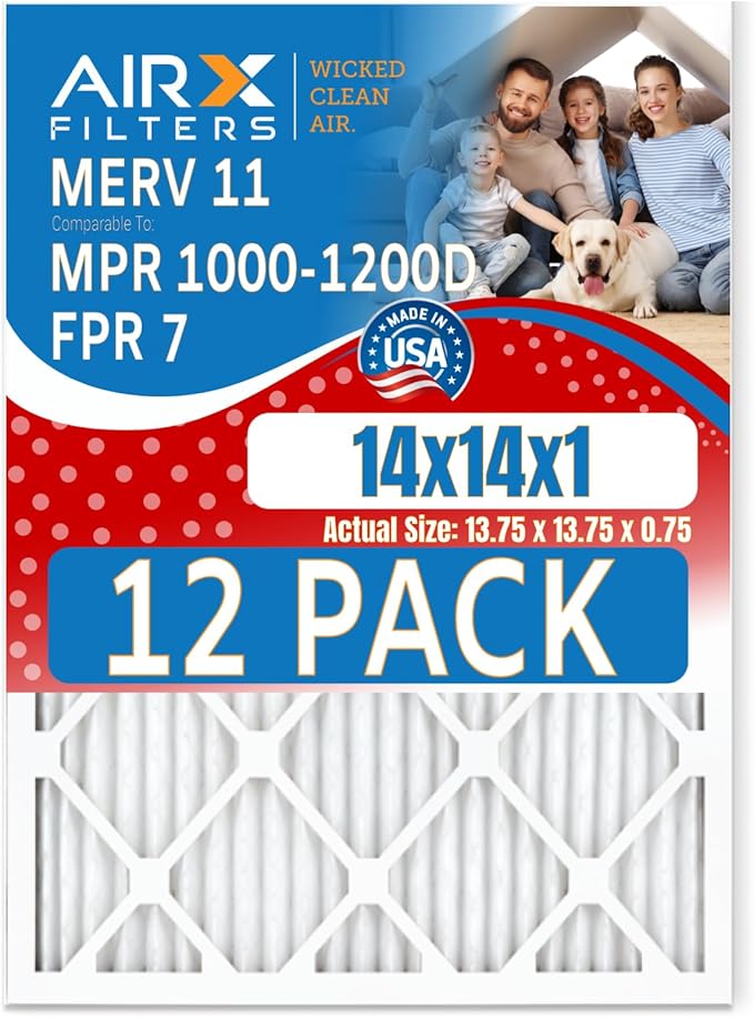 14x14x1 Air Filter MERV 11 Rating, 12 Pack of Furnace Filters Comparable to MPR by AIRXFILTERSWICKEDCLEANAIR