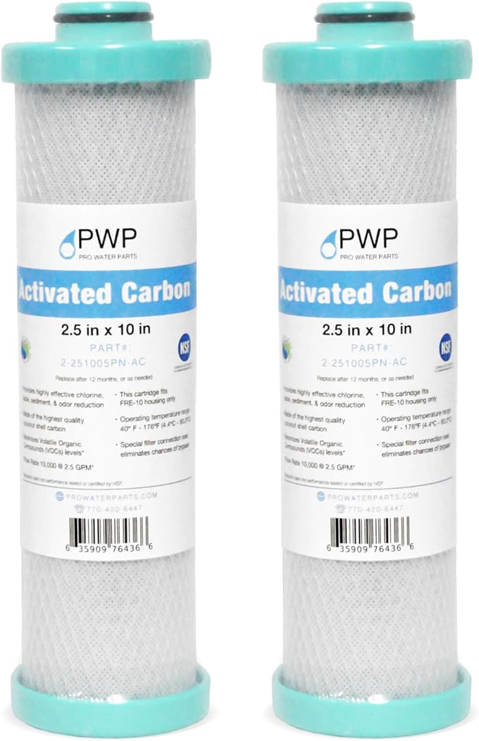 2 Pack 2.5 x 10" RV Water Filter Replaces FRE-10-GN Activated Carbon Block by ProWaterParts