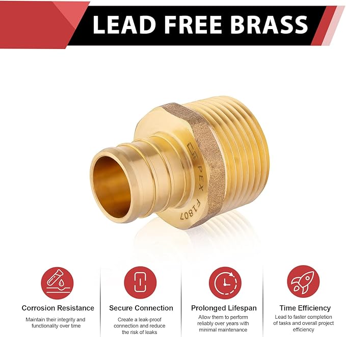 20 PCS EFIELD Pex Barb Crimp Brass Fittings 1/2 inch x 1/2 inch NPT Male Adapter - Image 4