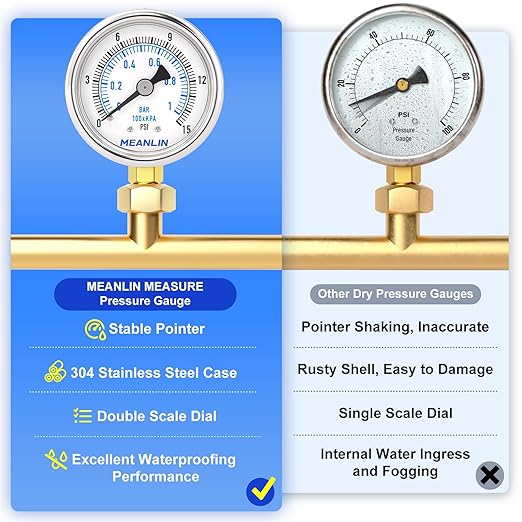 MEANLIN MEASURE 0~15Psi Dry Low Pressure Gauge Stainless Steel 1/" NPT 2" FACE - Image 5