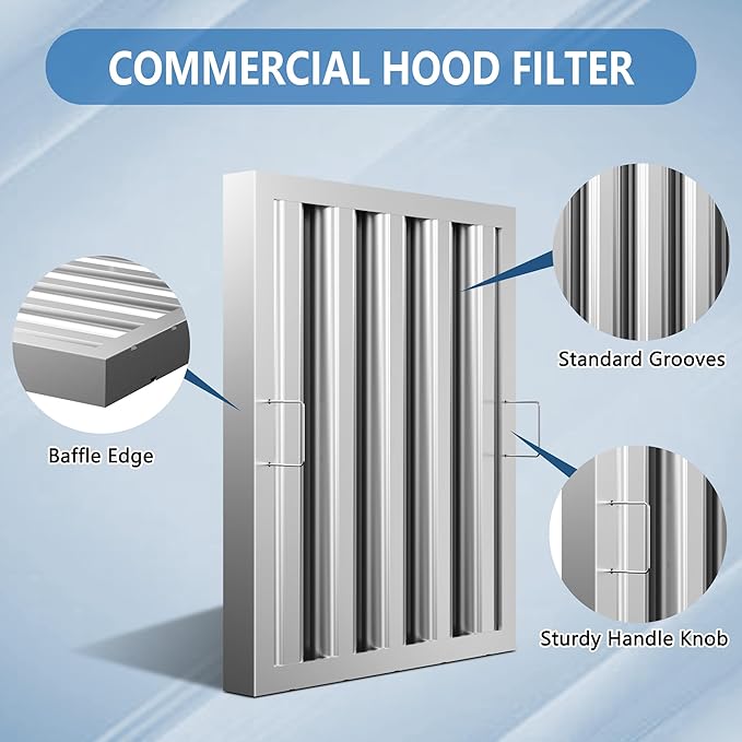 Stainless Steel Commercial Kitchen Hood Filter, 15.5W x 19.5H Inch Range Baffle - Image 4
