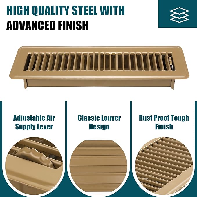 VOISEN Floor Register 2x12, 4 Pack Floor Vent Covers, Steel Adjustable Air - Image 5