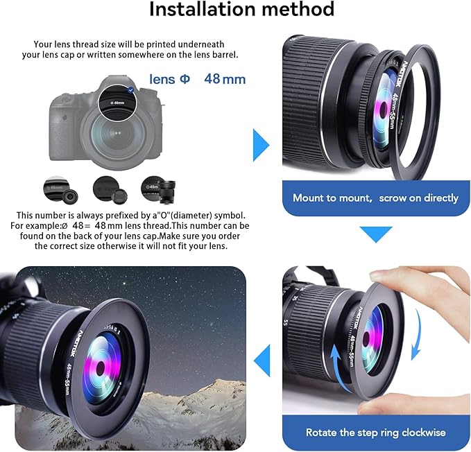 48mm Lens to 55mm Camera Lens Adapter, 48mm-55mm Filter Step up Rings, - Image 5