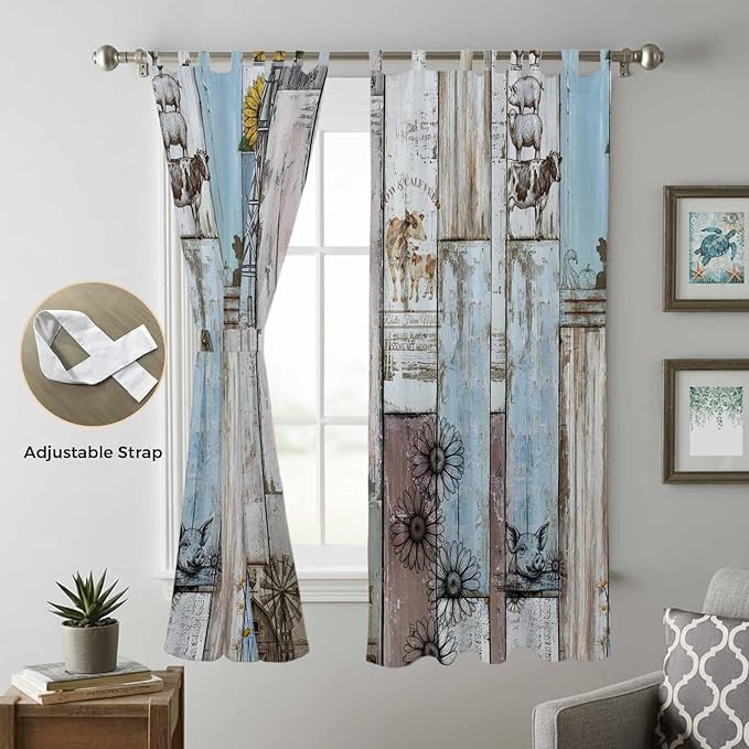 Blue Grey Wooden Living Room Curtains 96 Inch Length, Window Curtains Tab Top - Image 5