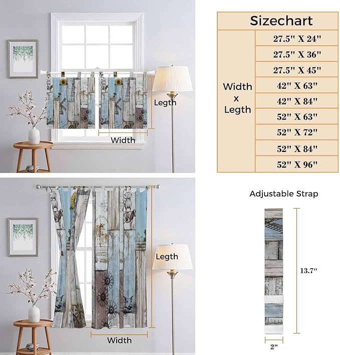 Blue Grey Wooden Kitchen Curtains 45 Inch Length, Short Cafe Window Curtains - Image 8
