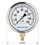 MEASUREMAN 4" Dial Size, Glycerin Filled Plumbing Pressure Gauge, Stainless - Image 5