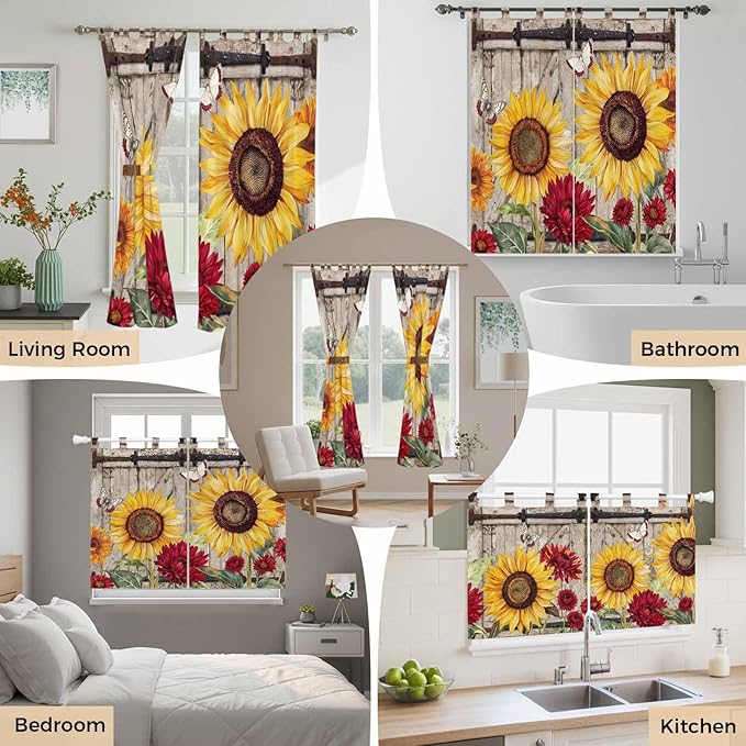 Sunflowers Living Room Curtains 96 Inch Length, Window Curtains Tab Top - Image 7