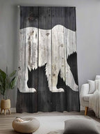 Sheer Curtains 84 Inches Long, Farmhouse Country Rustic Wooden Grain Privacy - Image 2
