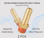 2 Pack Brass Air Hose Barb Fittings Adapter Set, 3/8 Inch Barb to 1/4 Inch NPT - Image 3