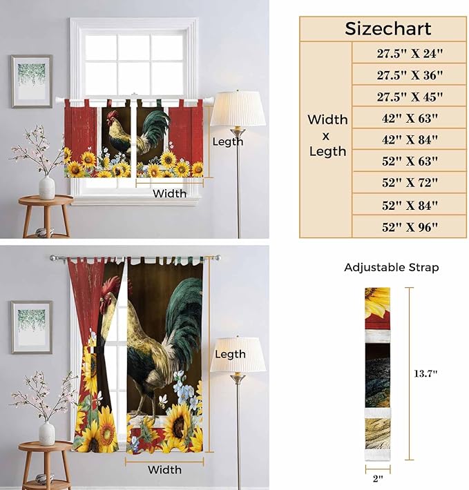 Chicken Sunflowers Living Room Curtains 96 Inch Length, Window Curtains Tab Top - Image 8