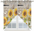 Farm Flowers Swag Valances for Windows, Retro Sunflowers Barn Doors Butterfly by Unknown