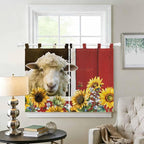 Sheep Flowers Bedroom Curtains 63 Inch Length, Window Curtains Tab Top - Image 2