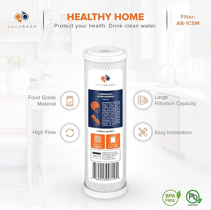 Aquaboon 5 Micron 10 x 2.5 Carbon Block Water Filter Cartridge CTO Whole House - Image 4