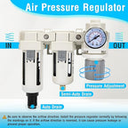 Air Pressure Regulator 3/8 NPT Auto Drain and Semi-Auto Drain Double Air Filters - Image 2