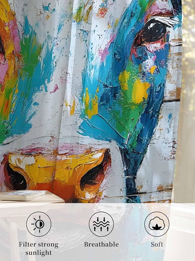 Sheer Curtains 45 Inch Length, Funny Colorful Cow Semi Sheer Curtains Light - Image 6