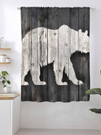 Sheer Curtains 63 Inch Length, Farmhouse Country Rustic Wooden Grain Privacy - Image 2