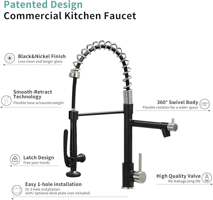 Pull Down Kitchen Faucet with Sprayer, Fapully Commercial Matte Black&Brushed - Image 7