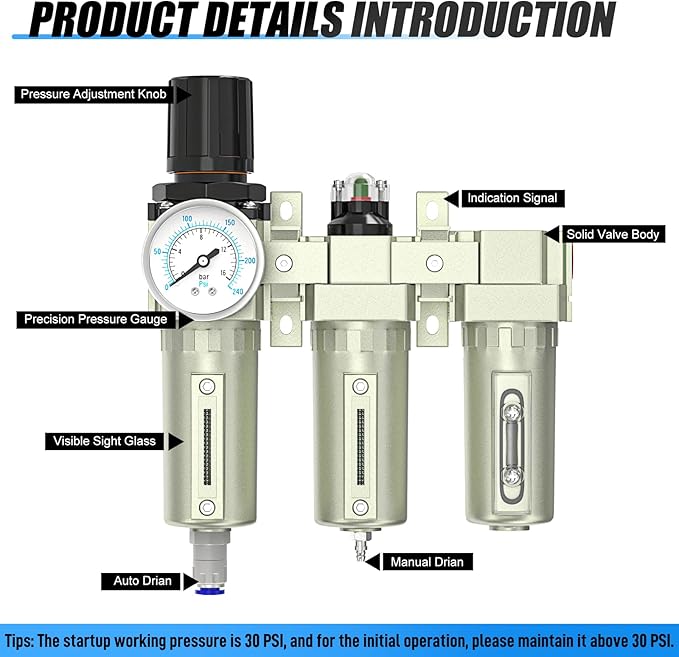 1/2" NPT Heavy Duty Industrial Grade 3 Stage Air Drying System, Auto Drain - Image 4