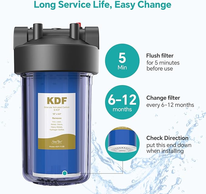SimPure Whole House Water Filter Cartridges 10" x 4.5" GAC/KDF Carbon and Heavy - Image 5