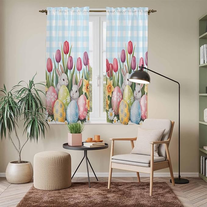 Easter Window Curtains 63 Inch Long 2 Panel Set, Rod Pocket Bedroom Curtains & - Image 7