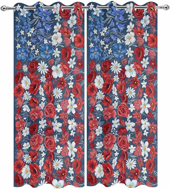 4th of July Outdoor Curtains for Patio Patriotic Flowers Farmhouse Red - Image 9